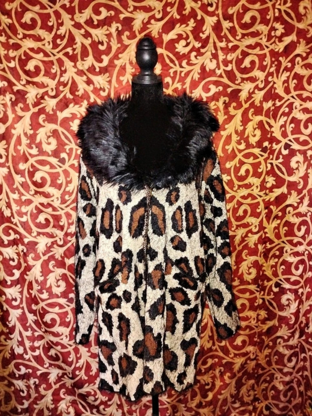 Black Rivet Leopard Print Faux Fur Collar Jacket Size Large